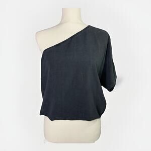 $118 Splendid Women's Medium Black Zinnia One Shoulder Top Elastic Waist Blouse